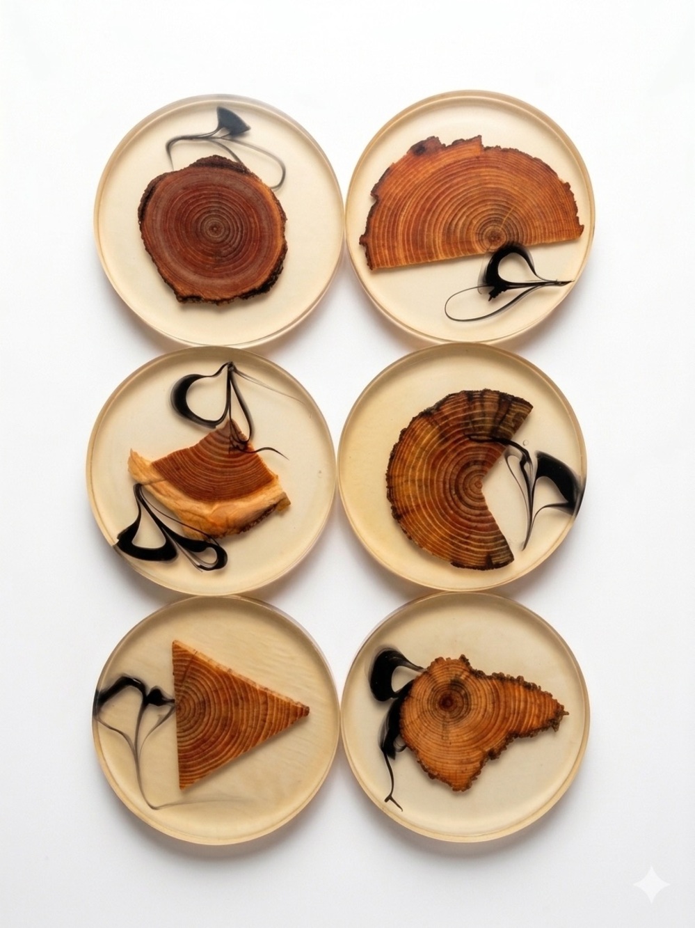 Handcrafted Wood Slice Resin Coasters - Brown / Black / Clear